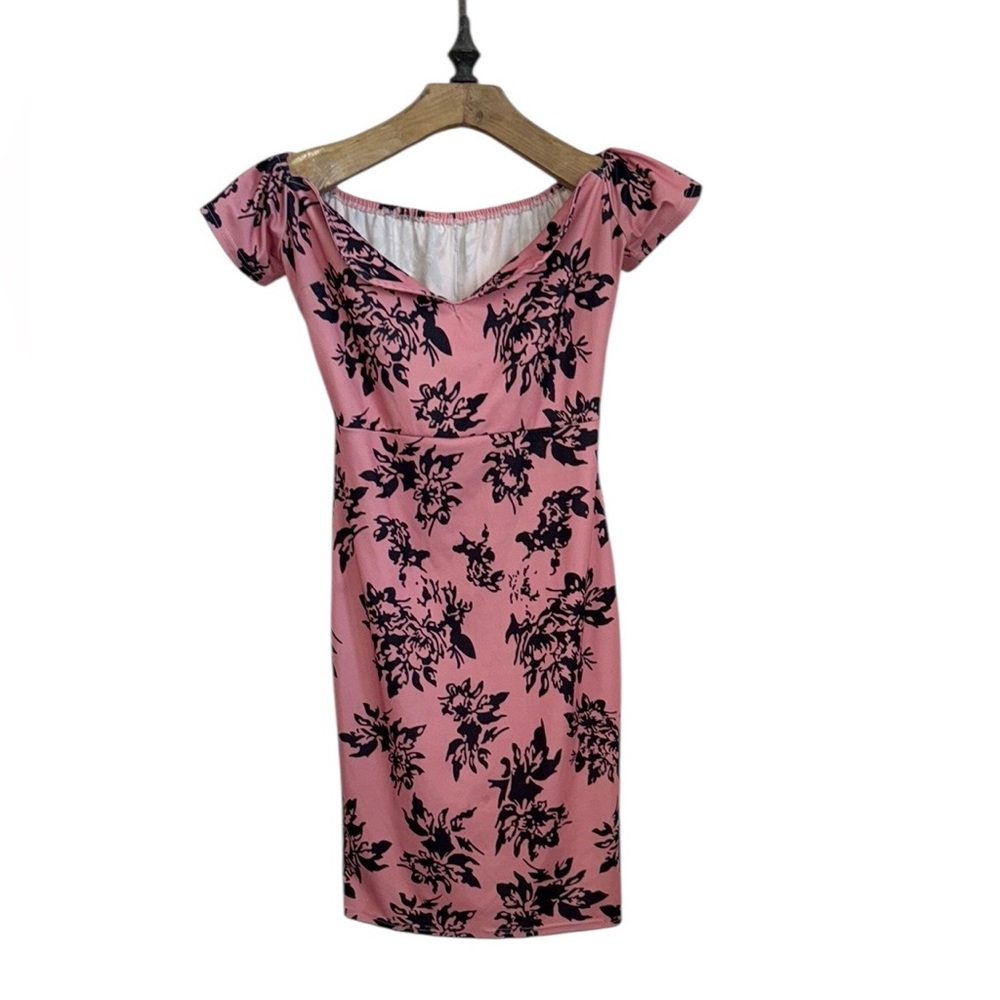 Floral Pink Dress Hawaiian stretch resort vacation
